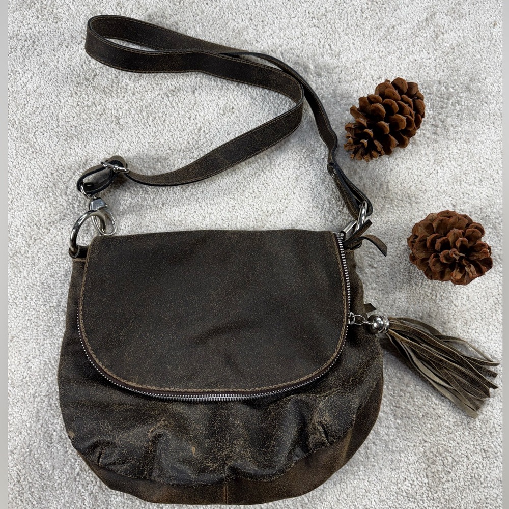 Italian Brown Crossbody Bag with Tassel